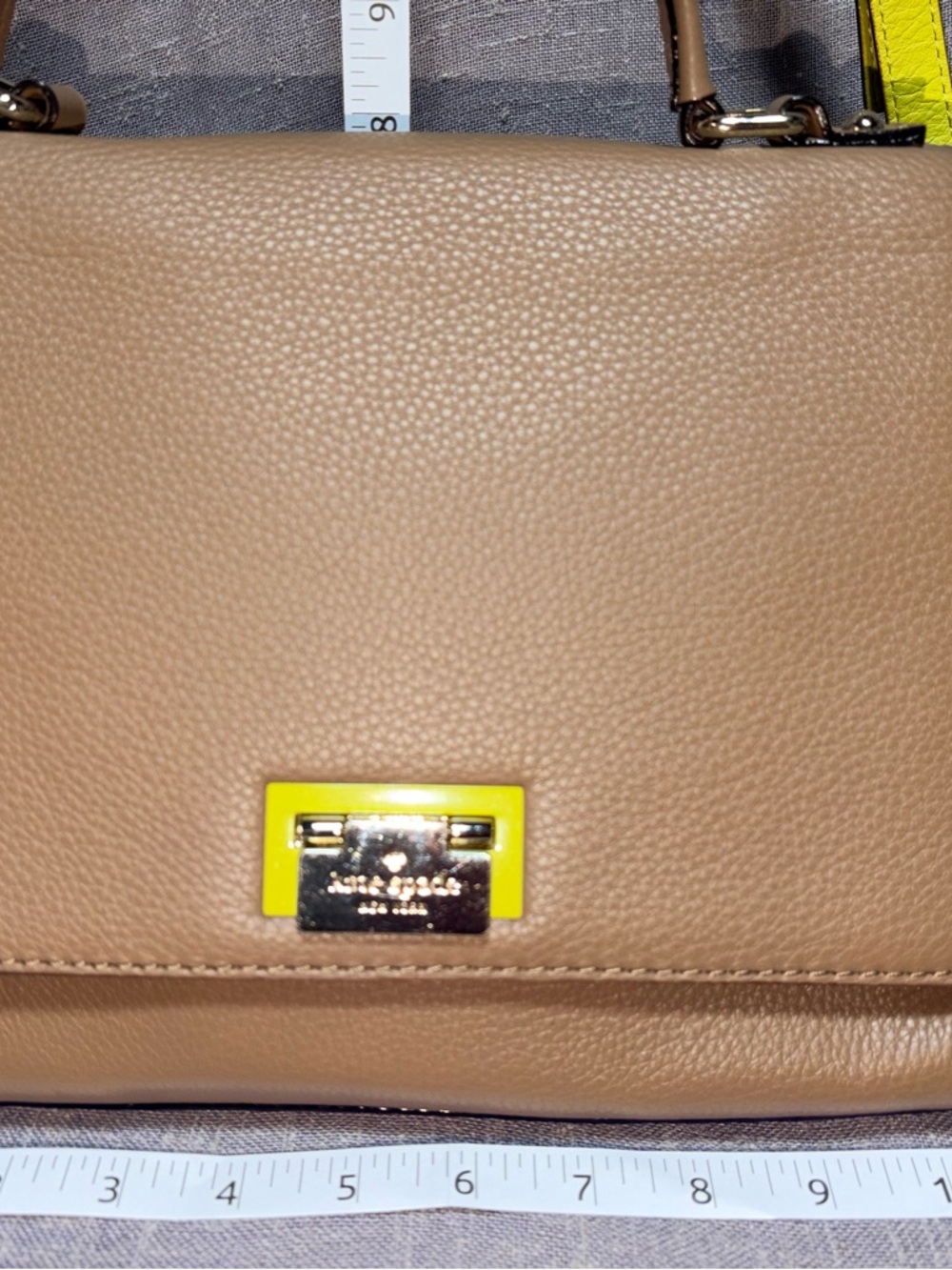 kate spade Pebbled Tan Leather Crossbody with Yellow Accent Hardware